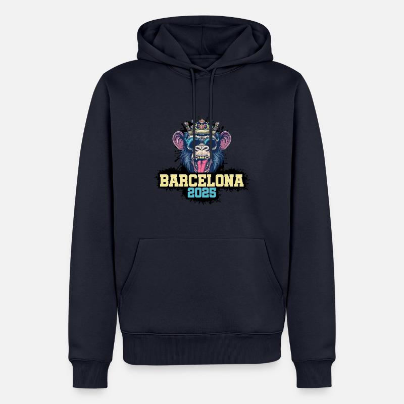 Singe Barcelone 2025 - Sweat à capuche Premium bio Homme - bleu marine