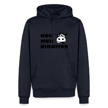 Kommunikation Kuh - Männer Premium Bio Hoodie - Navy - Vorne - Nico (187cm)