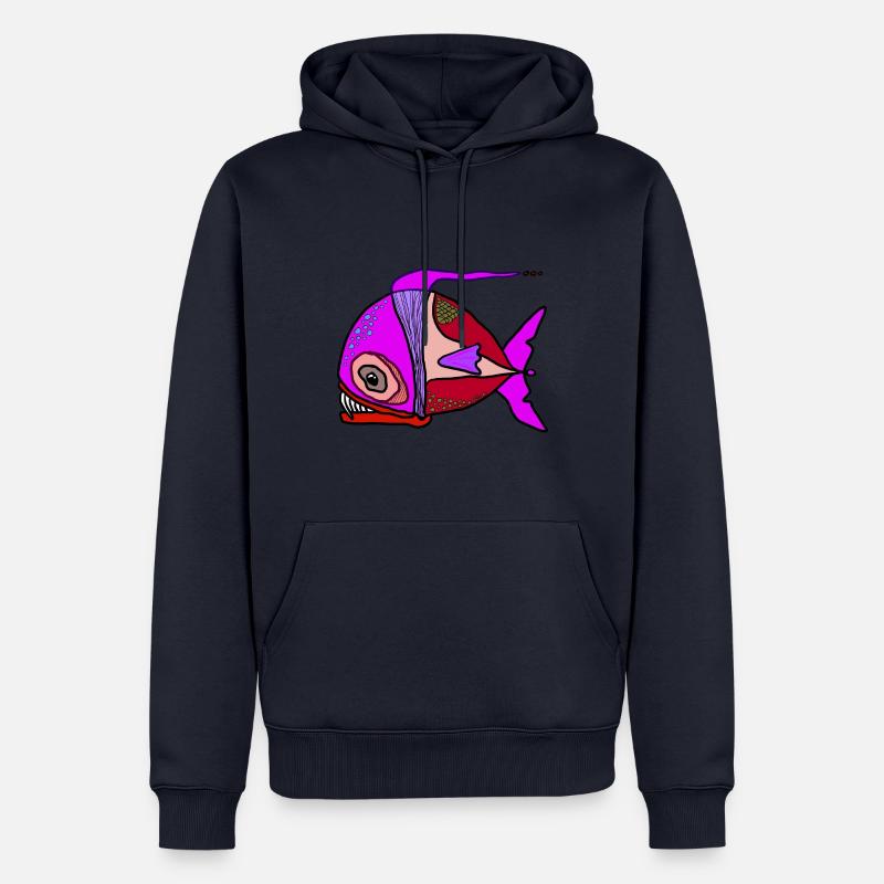 Bunter Surrealfisch Patchwork - Männer Premium Bio Hoodie - Navy