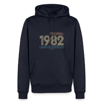 Vintage Edition Limitée 1982 - Sweat à capuche Premium bio Homme - bleu marine - Devant - Nico (187cm)