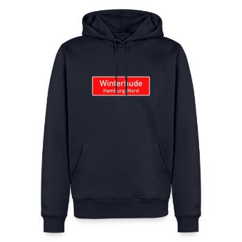 Winterhude - Ortsschild/Bezirksschild Hamburg - Männer Premium Bio Hoodie - Navy - Vorne - Nico (187cm)