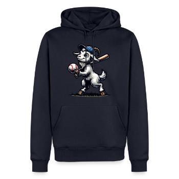 Cute Goat Playing Baseball Animal Lover Farm - Men’s Premium Organic Hoodie - navy - Front - Nico (187cm)