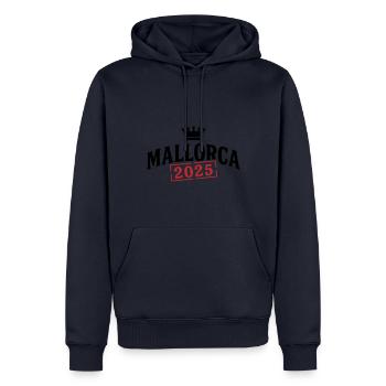 Mallorca 2025 Krone - Männer Premium Bio Hoodie - Navy - Vorne - Nico (187cm)