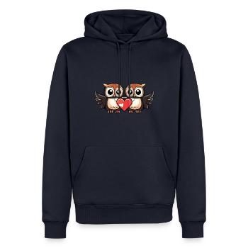Eule Paar Herz - Männer Premium Bio Hoodie - Navy - Vorne - Nico (187cm)