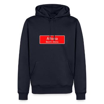 Altona - Hamburg Bezirksschild/Ortsschild - Männer Premium Bio Hoodie - Navy - Vorne - Nico (187cm)