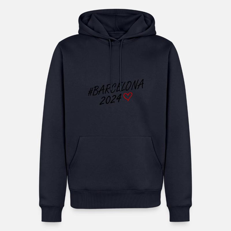 Barcelone 2024 Heart Trip - Sweat à capuche Premium bio Homme - bleu marine