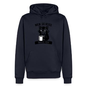 Raton laveur effronté - je m’en fous - café - Sweat à capuche Premium bio Homme - bleu marine - Devant - Nico (187cm)