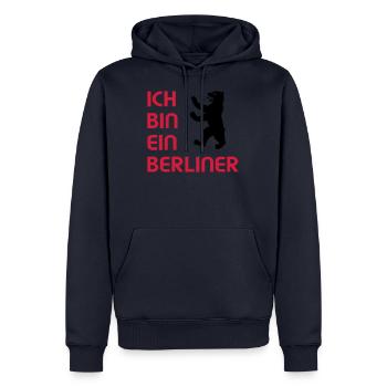Ich bin ein Berliner - Männer Premium Bio Hoodie - Navy - Vorne - Nico (187cm)