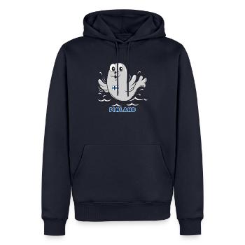 KUUTTI-SAIMAANNORPPA, Finnland, Geschenkartikel 01-05 - Männer Premium Bio Hoodie - Navy - Vorne - Nico (187cm)