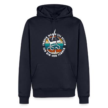 Kassette - Früher war alles besser - Retro - Männer Premium Bio Hoodie - Navy - Vorne - Nico (187cm)