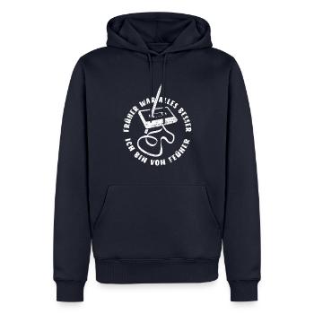 Kassette - Früher war alles besser - Männer Premium Bio Hoodie - Navy - Vorne - Nico (187cm)