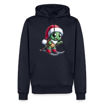Tortue de Noël Père Noël Skieur Winterspor - Sweat à capuche Premium bio Homme - bleu marine - Devant - Nico (187cm)