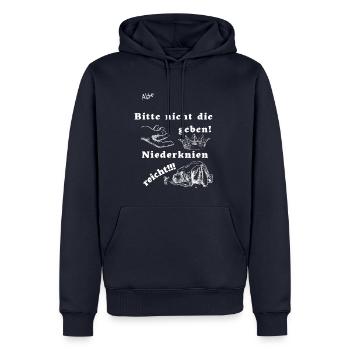 Niederknien reicht mit weißer Schrift - Männer Premium Bio Hoodie - Navy - Vorne - Nico (187cm)
