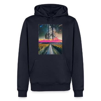 Lune géante et paysage fantastique - Sweat à capuche Premium bio Homme - bleu marine - Devant - Nico (187cm)