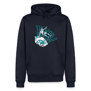 Die Welt ist unsere Trainingshalle Gym Parkour - Männer Premium Bio Hoodie - Navy - Vorne - Nico (187cm)