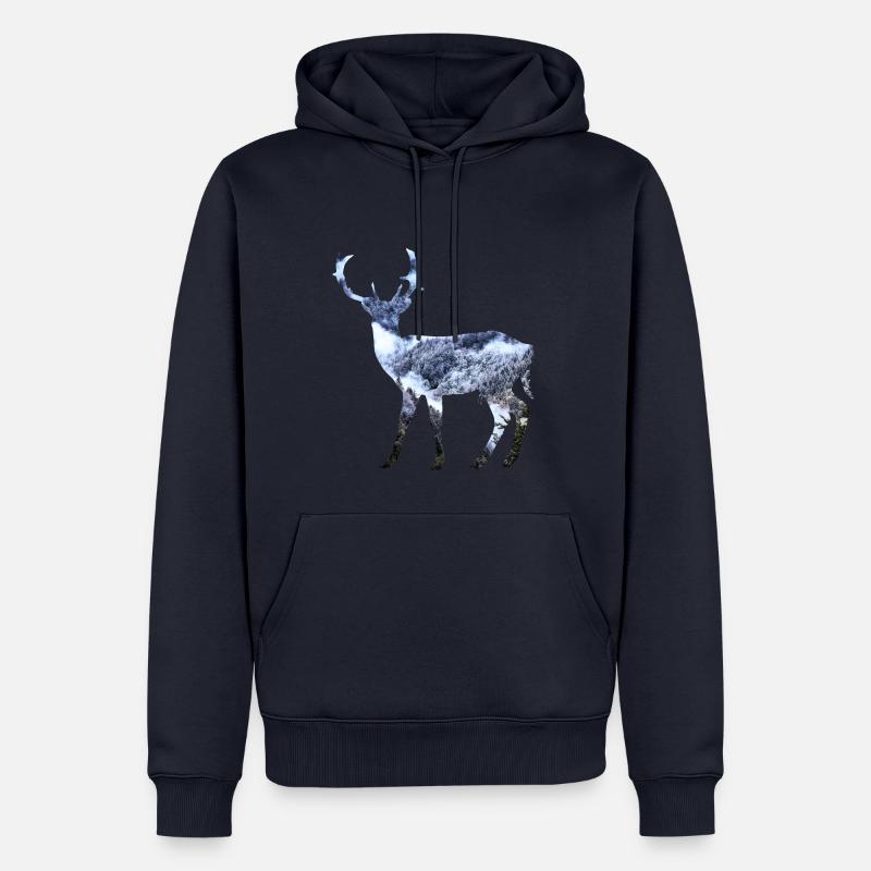 Cerf avec forêt - Sweat à capuche Premium bio Homme - bleu marine