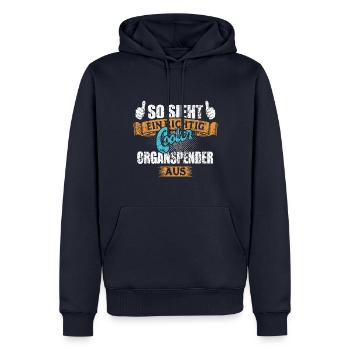 So sieht ein richtig cooler Organspender aus - Männer Premium Bio Hoodie - Navy - Vorne - Nico (187cm)