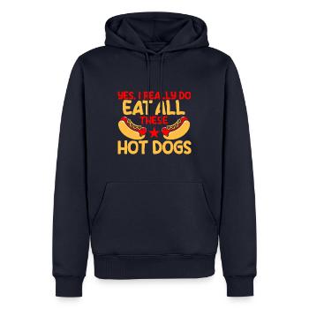 Yes, I really eat all these hot dogs Hot Dog G - Men’s Premium Organic Hoodie - navy - Front - Nico (187cm)