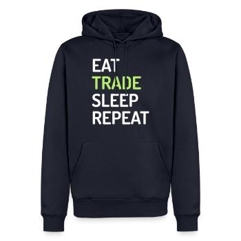Eat Trade Sleep Repeat - Men’s Premium Organic Hoodie - navy - Front - Nico (187cm)