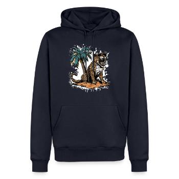 Leopard Insel Palme - Männer Premium Bio Hoodie - Navy - Vorne - Nico (187cm)