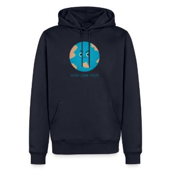 How Dare You | Greta - Männer Premium Bio Hoodie - Navy - Vorne - Nico (187cm)