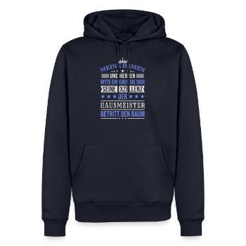 Seine Exzellenz Der Hausmeister Spruch - Männer Premium Bio Hoodie - Navy - Vorne - Nico (187cm)