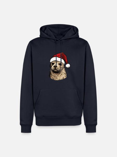 Robbe Seehund Weihnachten Tier Kopf - Männer Premium Bio Hoodie - Navy