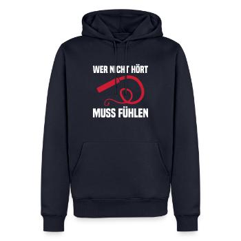 Wer Nicht Hört Muss Fühlen - Männer Premium Bio Hoodie - Navy - Vorne - Nico (187cm)