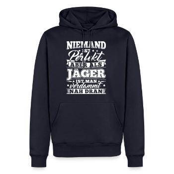 Lustiges Jagen Jäger Shirt Niemand Perfekt - Männer Premium Bio Hoodie - Navy - Vorne - Nico (187cm)