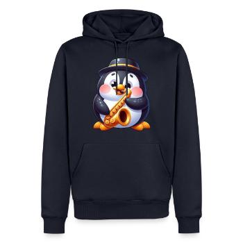 Mignon pingouin saxophone musicien dessin animé - Sweat à capuche Premium bio Homme - bleu marine - Devant - Nico (187cm)
