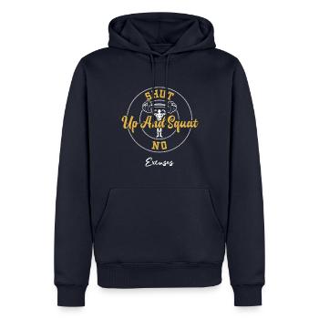 Shut Up And Squat No Excuses - Gym - Männer Premium Bio Hoodie - Navy - Vorne - Nico (187cm)