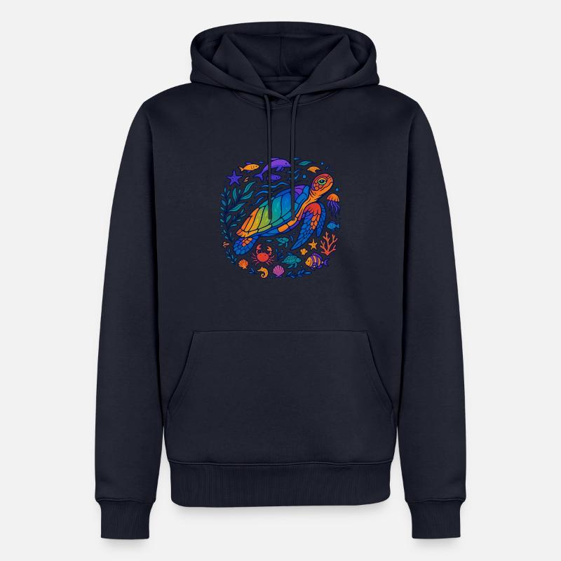 Créatures marines colorées – Turtle & Ocean - Sweat à capuche Premium bio Homme - bleu marine