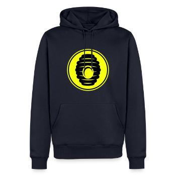 Abeille Icon miel - Sweat à capuche Premium bio Homme - bleu marine - Devant - Nico (187cm)