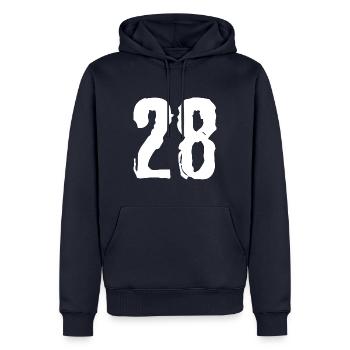 Maillot numéro 28 - Sweat à capuche Premium bio Homme - bleu marine - Devant - Nico (187cm)