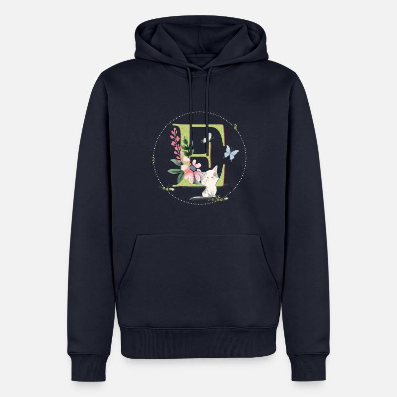 Première lettre E avec chat - Sweat à capuche Premium bio Homme - bleu marine