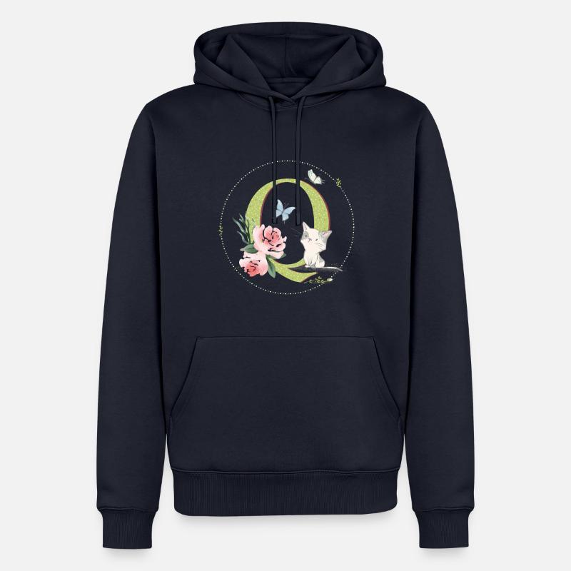 Lettre initiale Q avec chat - Sweat à capuche Premium bio Homme - bleu marine