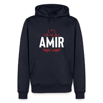 Amir - Sweat à capuche Premium bio Homme - bleu marine - Devant - Nico (187cm)