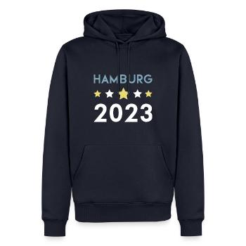Hambourg 2023 Krone - Sweat à capuche Premium bio Homme - bleu marine - Devant - Nico (187cm)