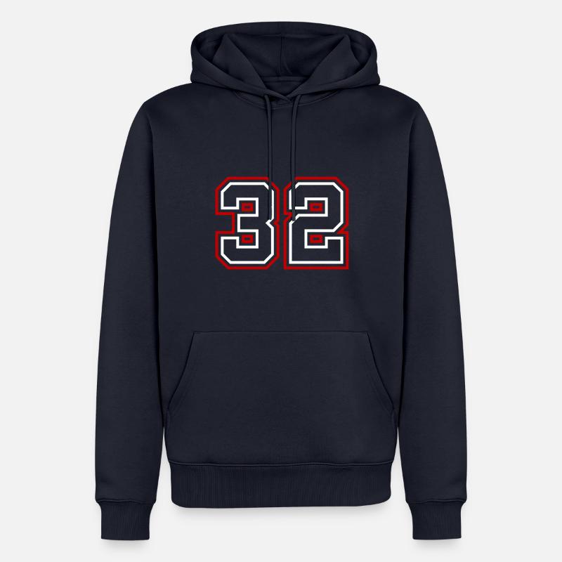 32 Numéro de numéro - Sweat à capuche Premium bio Homme - bleu marine