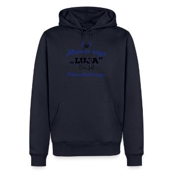 Aloisius says "LUJA" 2C - Männer Premium Bio Hoodie - Navy - Vorne - Nico (187cm)