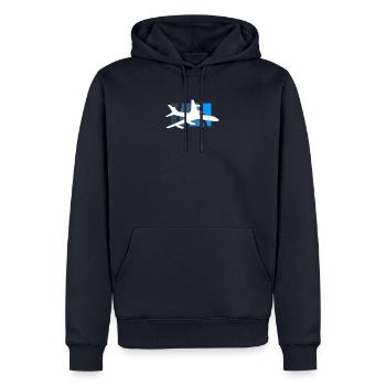 Pilot - Männer Premium Bio Hoodie - Navy - Vorne - Nico (187cm)