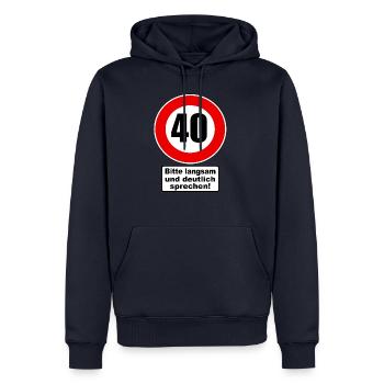 40. Geburtstag Verkehrsschild Achtung Geschenk - Männer Premium Bio Hoodie - Navy - Vorne - Nico (187cm)