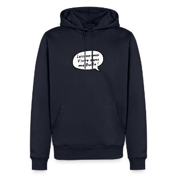 LAISSEZ-MOI VIVRE DANS MA BULLE ! (manga,BD,manga) - Sweat à capuche Premium bio Homme - bleu marine - Devant - Nico (187cm)