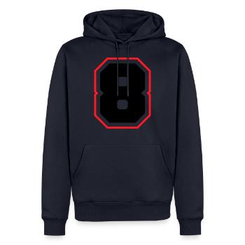 8 nombre symbole - Sweat à capuche Premium bio Homme - bleu marine - Devant - Nico (187cm)