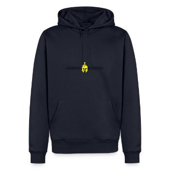 Spartaner Helm Logo - Männer Premium Bio Hoodie - Navy - Vorne - Nico (187cm)