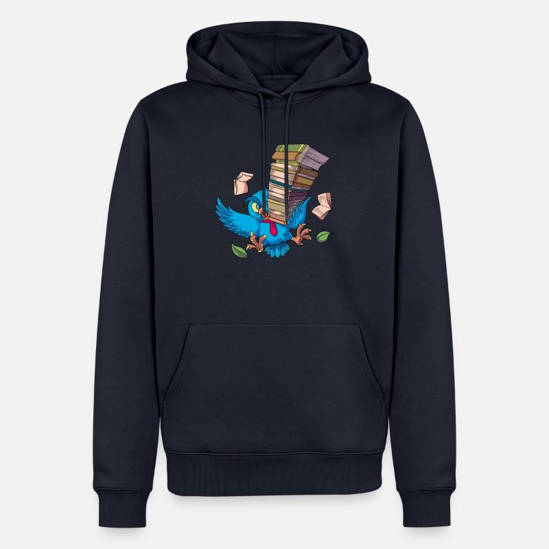 Cartoon Eule mit Bücherstapel - Büchereule - Männer Premium Bio Hoodie - Navy