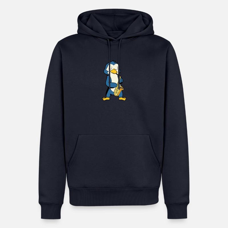 Comic Penguin joue du saxophone - Sweat à capuche Premium bio Homme - bleu marine