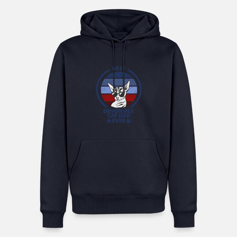 Papa chat - Devon Rex Chat - Sweat à capuche Premium bio Homme - bleu marine
