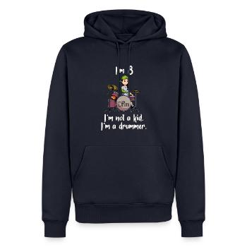 I’m 8 - Girl Drummer - Sweat à capuche Premium bio Homme - bleu marine - Devant - Nico (187cm)