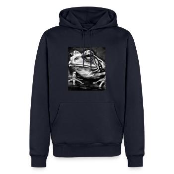 Frosch Porträt - Männer Premium Bio Hoodie - Navy - Vorne - Nico (187cm)